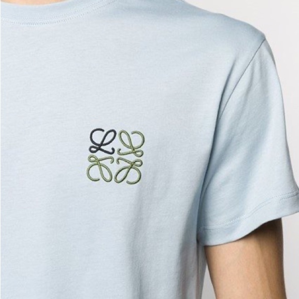 Loewe 2021 Anagram Classic Embroidered Cotton Round Neck Blue T-Shirt XL - Picture 8 of 11
